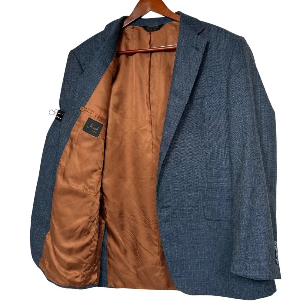 Jos A Bank Joseph Mens 44R Blue Gray Plaid Wool Silk Sport Coat Blazer